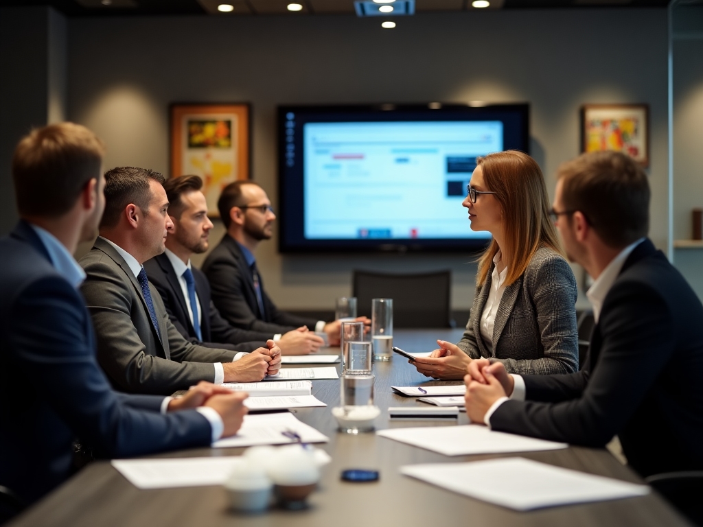 Business professionals discussing gift card program implementation